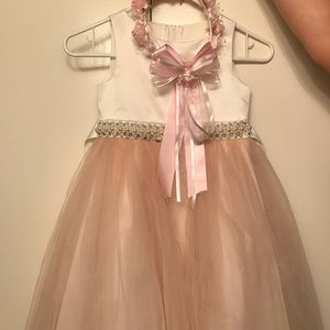 Little Girls pink and white dress with headband